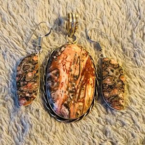 Leopardskin Jasper Pendant & Earrings